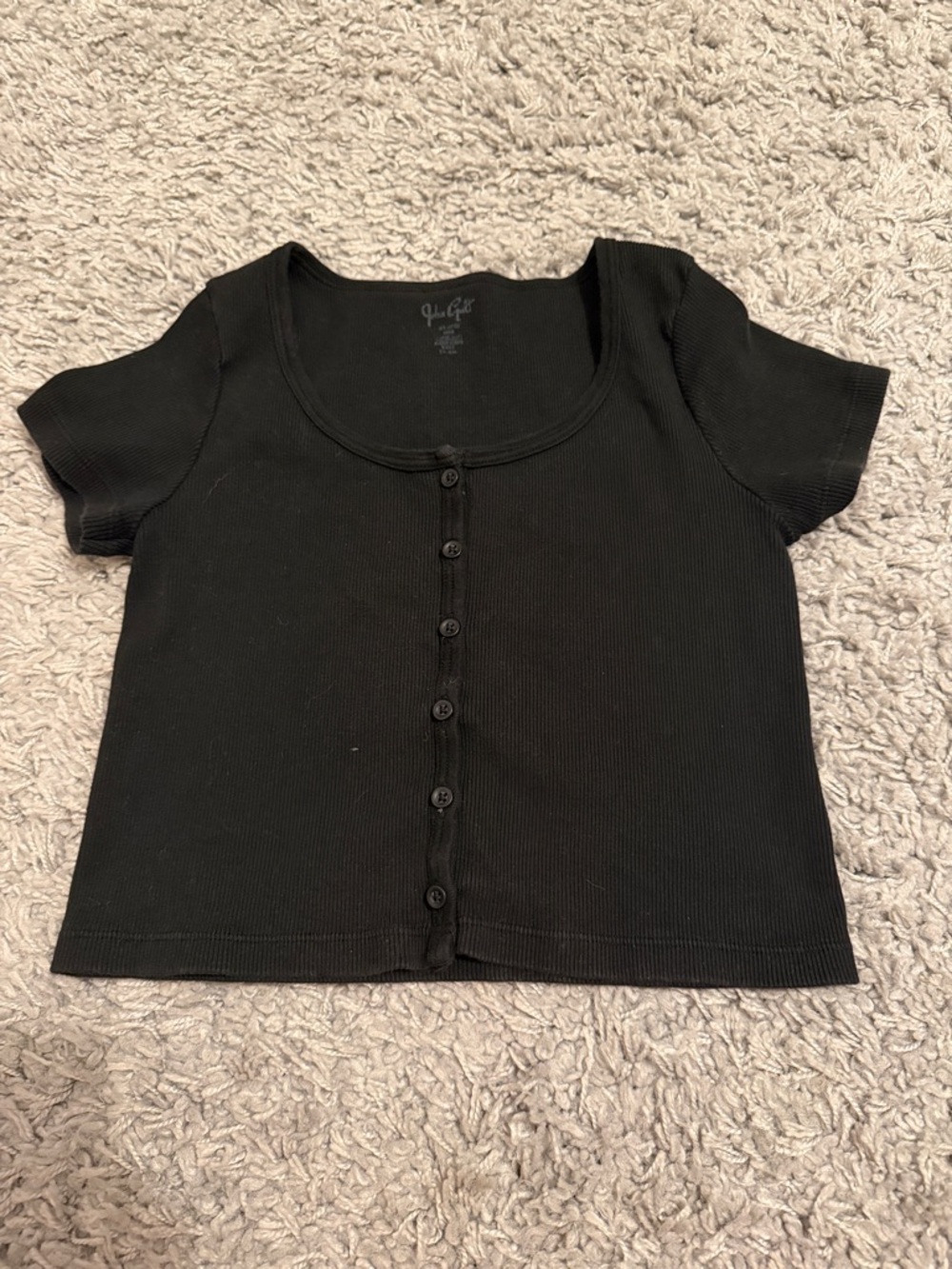 Brandy Melville Black Short Sleeve Button Rib Tee
